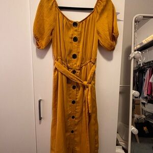 Zara Yellow Off-Shoulder Midi Dress